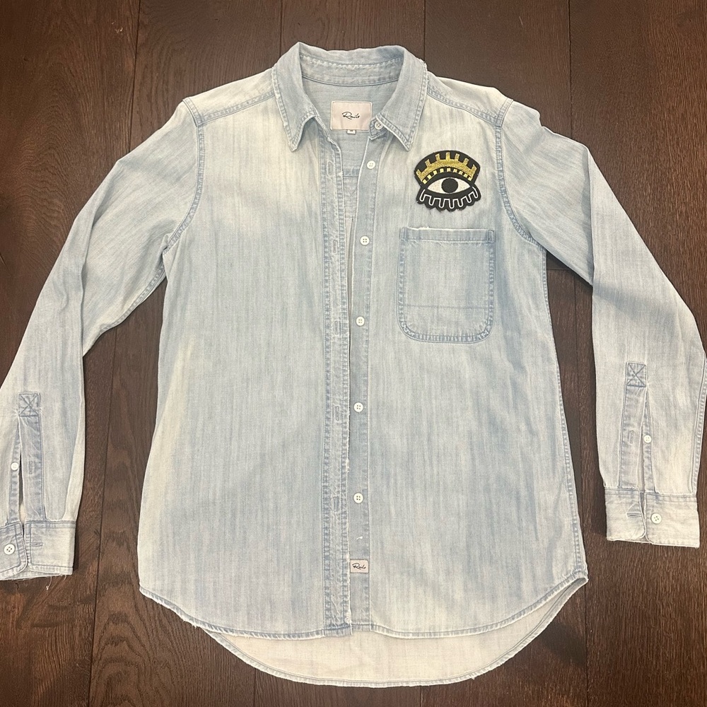 Rails Light Blue Casual Denim Shirt with Eye Design